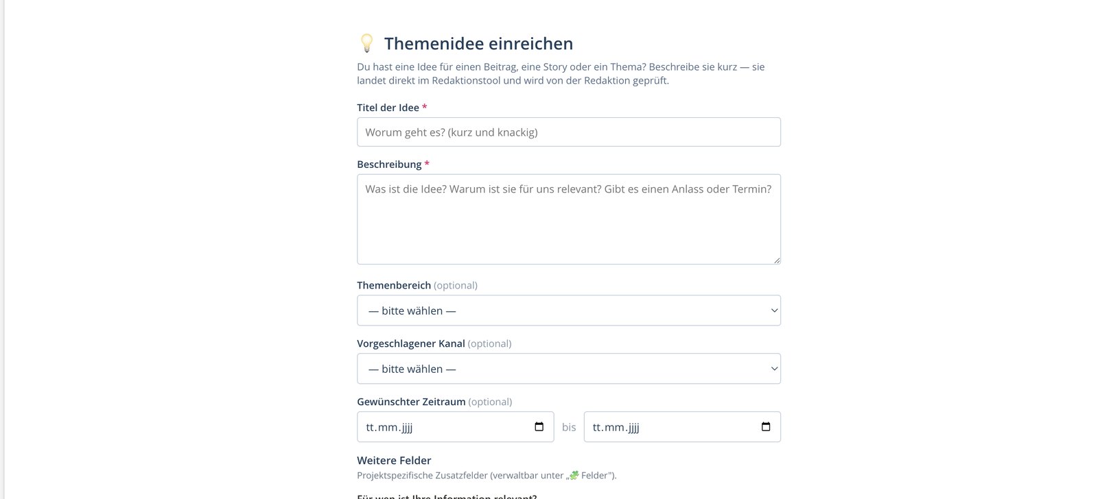 Formular „Themenidee einreichen